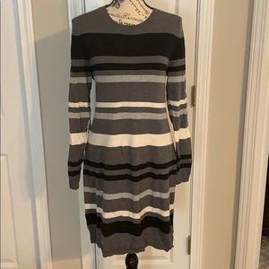 Fitted gray striped sweater